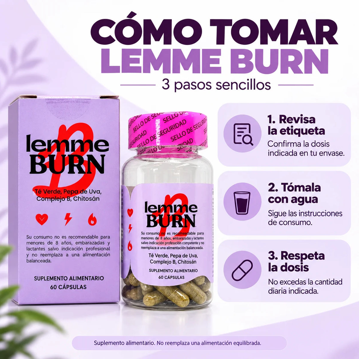 Lemme Burn | Apoyo nutricional · Antioxidantes · Cápsulas prácticas
